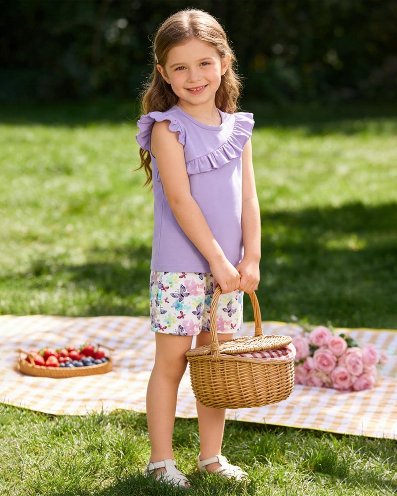 DISAUR Clothes for Girls Summer 2 Piece Shorts Set Casual Ruffle Sleeveless Top and Elastic Waist Shorts with Pockets Girls Pants Sets 5T Ropa Para NiÃ±a Toddler Kid Girl Clothes - Image 3