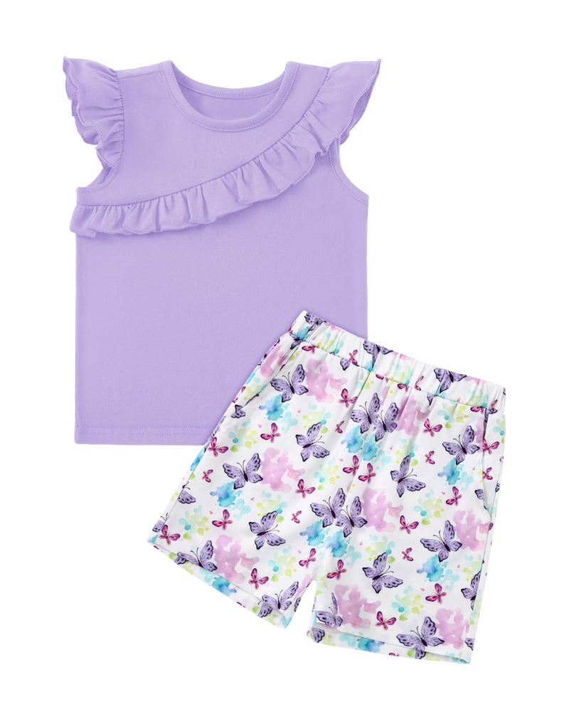 DISAUR Clothes for Girls Summer 2 Piece Shorts Set Casual Ruffle Sleeveless Top and Elastic Waist Shorts with Pockets Girls Pants Sets 5T Ropa Para NiÃ±a Toddler Kid Girl Clothes - Image 1
