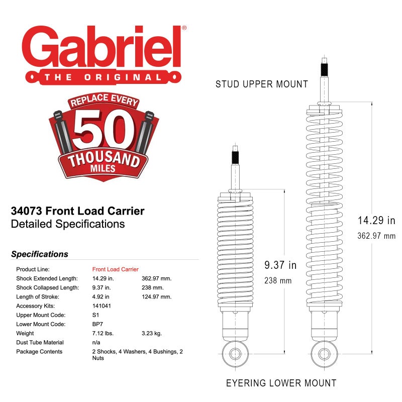 Gabriel 34073 Load Carrier Front Towing Shock Absorbers for Buick; Cadillac; Chevrolet Bel Air C1500 C2500; Ford Victoria GMC Suburban; Lincoln; Oldsmobile; Mercury; Pontiac; Toyota Crown (1 Pair) - Image 3