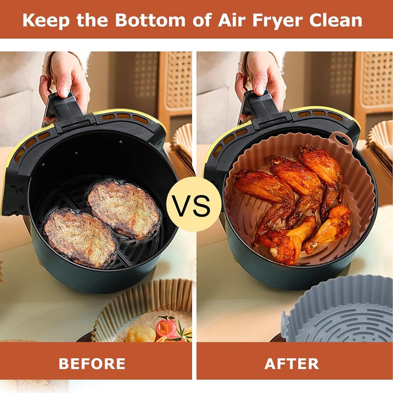 Palksky Silicone Air Fryer Basket Liners - 2Pcs Reusable Air Fryer Silicone Pots Round for Airfryer Oven Accessories (8 IN) - Image 3