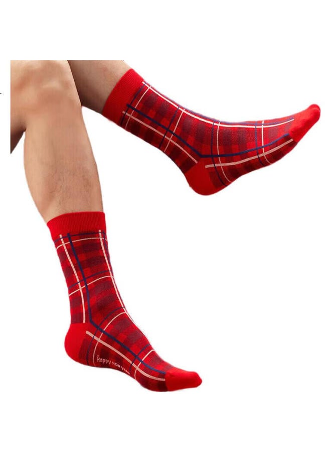 HLA [Hongyun] Red Socks For Men, Zodiac Year, Cotton, Antibacterial, Odor-Resistant, Wedding Celebration, New Year, Red Mid-Calf Socks, 3 Pairs - Image 1