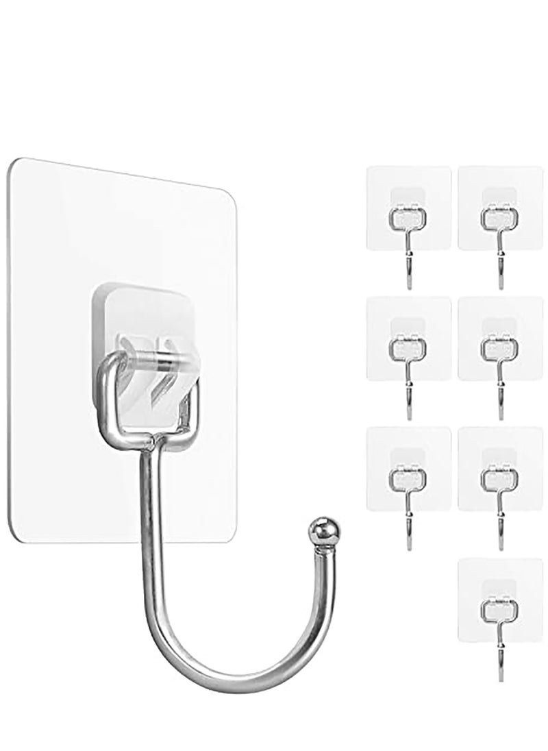 SYOSI 8 Pack Large Adhesive Hooks, Waterproof and Rustproof Wall Hooks for Hanging Heavy Duty, Stainless Steel Towel and Coats Hooks to use Inside Kitchen, Bathroom, Home and Office  - Image 1