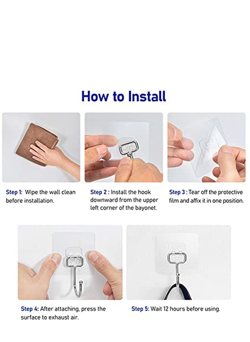 SYOSI 8 Pack Large Adhesive Hooks, Waterproof and Rustproof Wall Hooks for Hanging Heavy Duty, Stainless Steel Towel and Coats Hooks to use Inside Kitchen, Bathroom, Home and Office  - Image 5