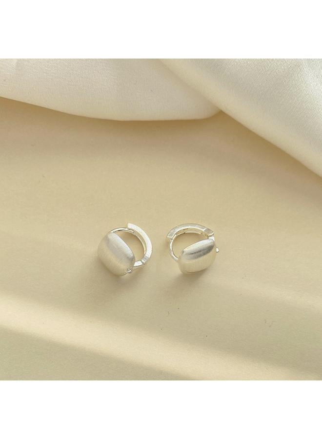 925 Silver Needle Hong Kong Style Retro Metal Earrings Women's High-grade Geometric Plain Ring Earrings All-match Exaggerated Commuter Earrings