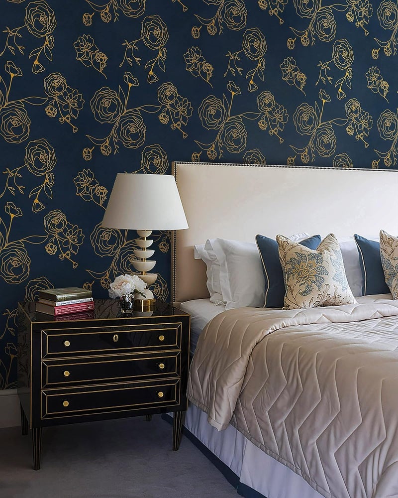 FOKRIM Blue Gold Rose Wallpaper for Wall Sticker for Home,Office 45.5x300.5cm Sticker Wallpaper Peel and Stick Hexagon Removable Self Adhesive Waterproof Wallpaper(Pack of 1) - Image 5