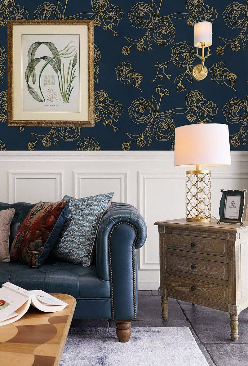 FOKRIM Blue Gold Rose Wallpaper for Wall Sticker for Home,Office 45.5x300.5cm Sticker Wallpaper Peel and Stick Hexagon Removable Self Adhesive Waterproof Wallpaper(Pack of 1) - Image 4