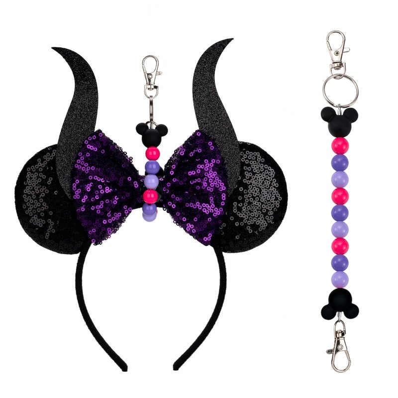 Eybila Mouse Ear Holder for Backpack Beaded Lanyard Keychain Park Trip Essentials Headband Display Decor Hanging Accessories Purple - Image 1