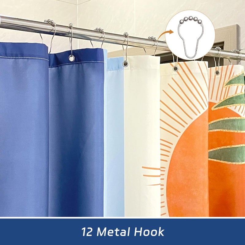 JWXCBIM Boho Mid Century Shower Curtain  Bohemian Blue Minimalist Simple Aesthetic Modern Bathroom Decor  Colorful Rainbow Sun Moon Natural Botanical Leaves Fabric Cloth Bath Curtain 72x72 Inches - Image 3