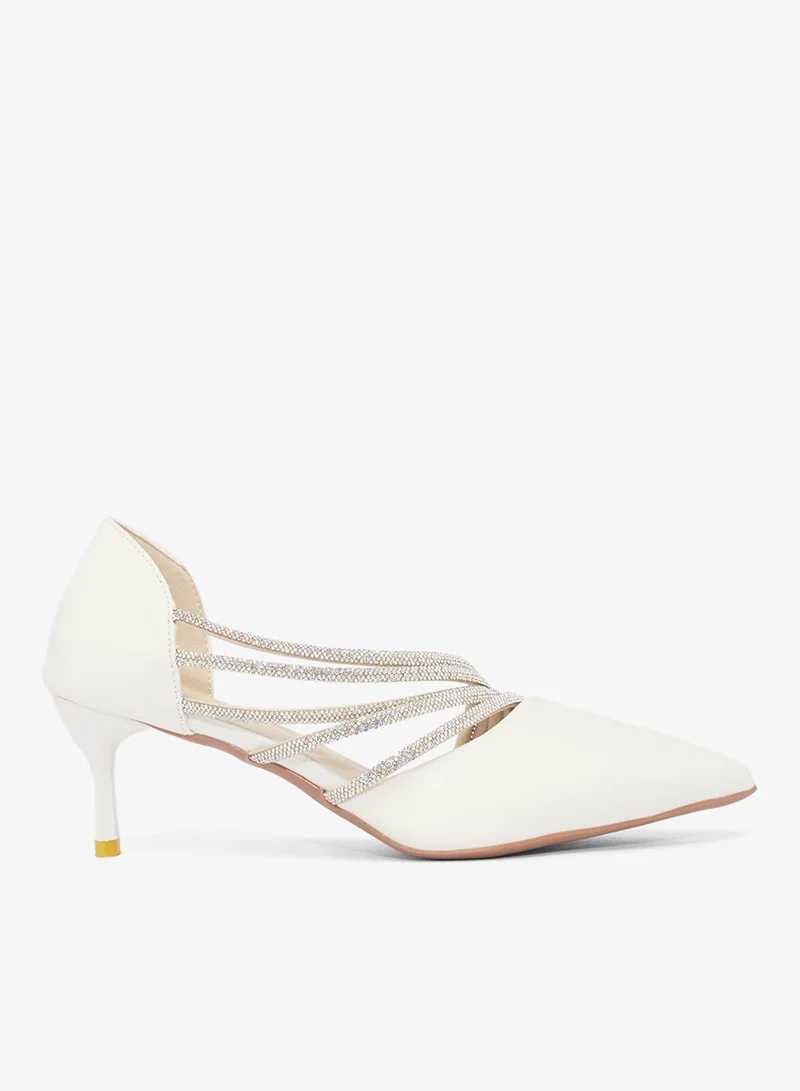 Ella Limited Edition White Silver Rhinestone Detail High Heel Pumps for Women | Best Price UAE