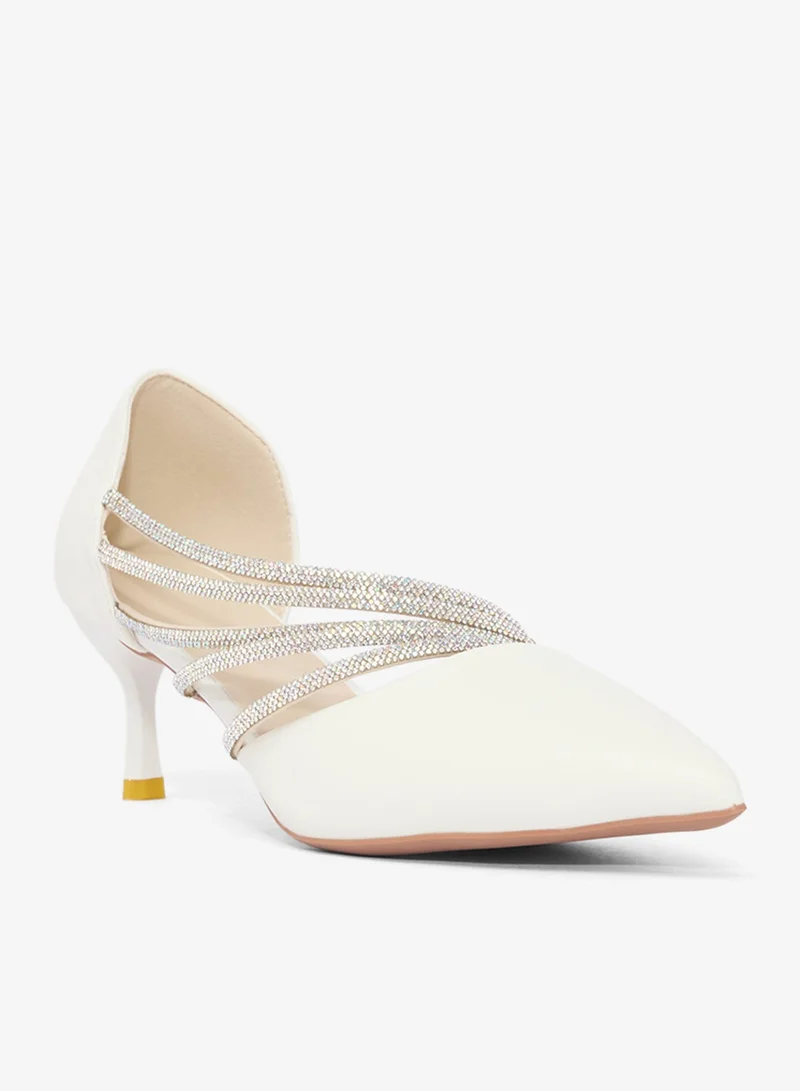 Ella Limited Edition White Silver Rhinestone Detail High Heel Pumps for Women | Best Price UAE