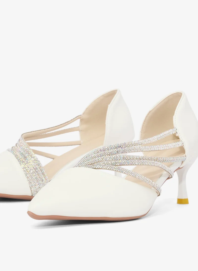 Ella Limited Edition White Silver Rhinestone Detail High Heel Pumps for Women | Best Price UAE
