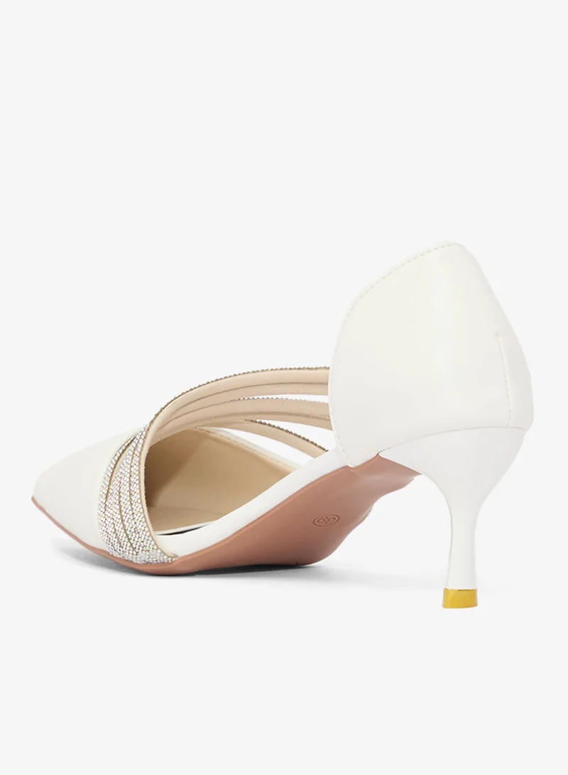 Ella Limited Edition White Silver Rhinestone Detail High Heel Pumps for Women | Best Price UAE