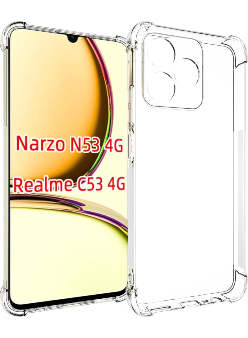 Case Compatible with Realme C53/Narzo N53, Cover Silicone Transparent TPU Gorilla Anti-shock Protector Camera Shockproof Corners - Clear