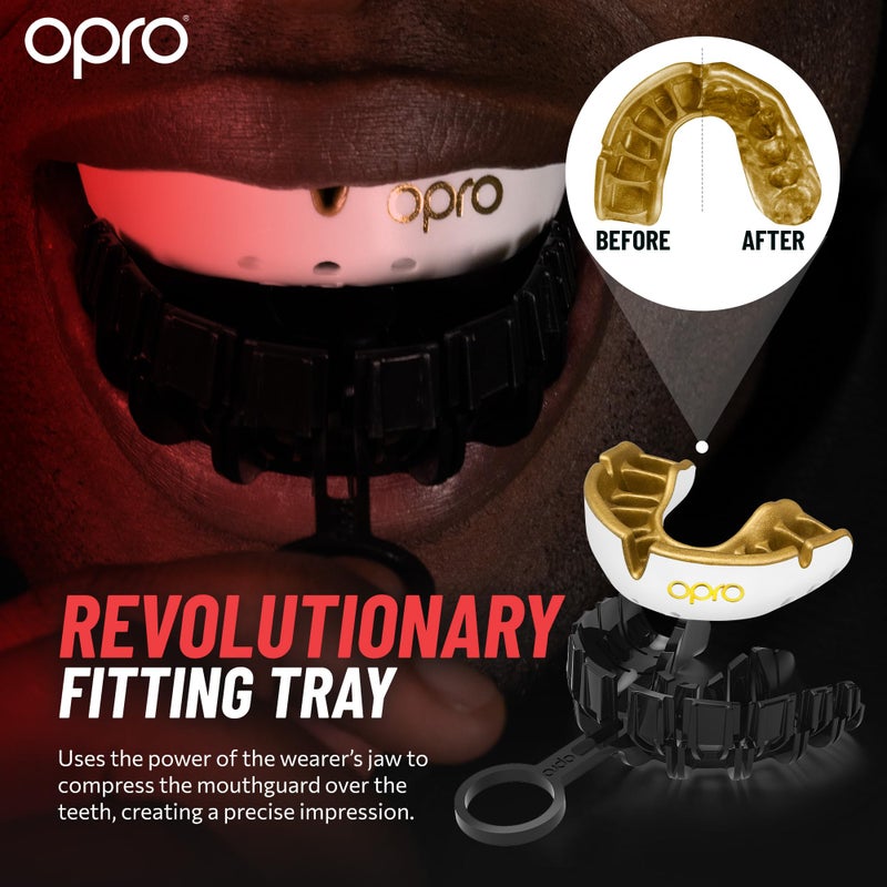 OPRO حارس الفم OPRO بمستوى الذهب - حارس فم قابل للتشكيل مع راحة متميزة وحماية متعددة الطبقات للملاكمة، MMA، الرجبي، الهوكي، وكرة القدم - يشمل علبة (UFC - أسود/ذهبي، للبالغين) - Image 5