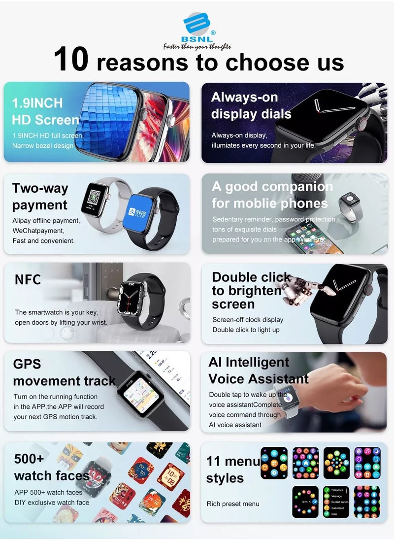 BSNL - DT NO.1 Series 7 Smart Watch NFC 1.90 Inches Screen Frosted Silver Zinc Alloy Case Silicone Sport Band 45mm - Image 1