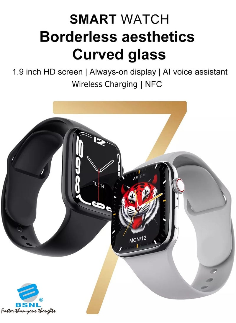 BSNL - DT NO.1 Series 7 Smart Watch NFC 1.90 Inches Screen Frosted Silver Zinc Alloy Case Silicone Sport Band 45mm - Image 1