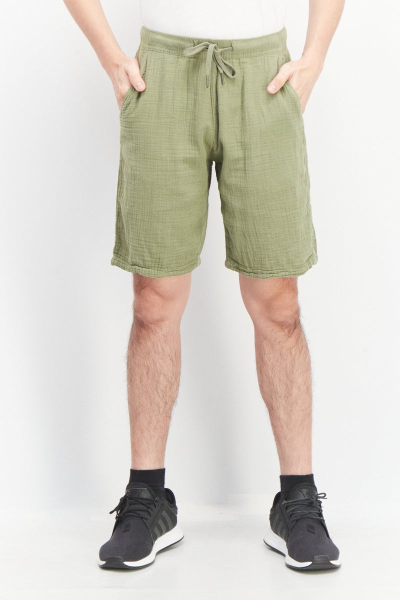 Celio Men Regular Fit Solid Basic Shorts, Olive - Image 1