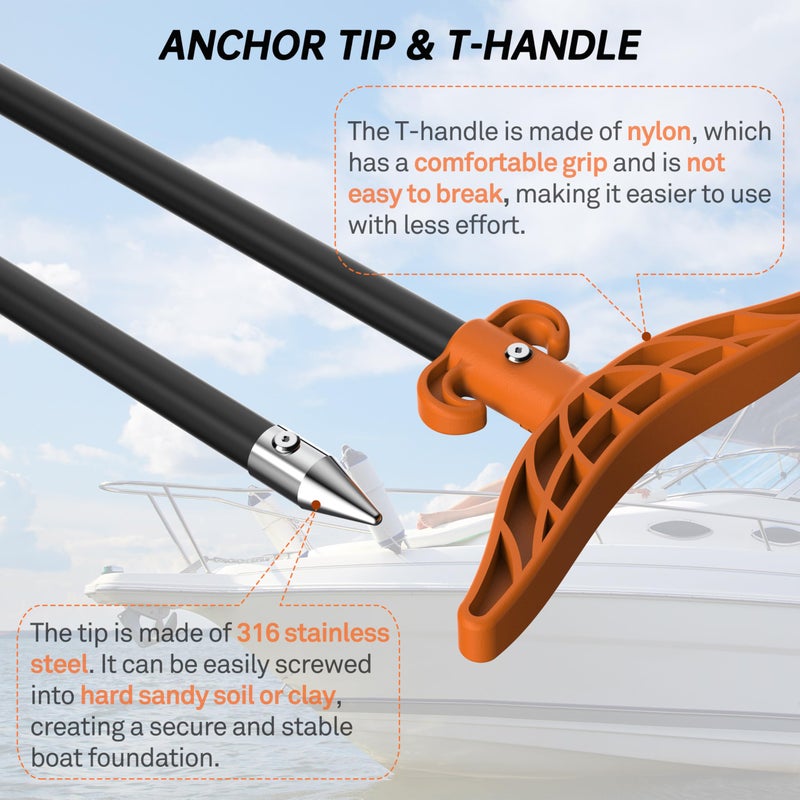 itayak 8.63' Shallow Water Anchor Pole with T-Handle, 2 Piece High Strength Fiberglass Reinforced Polyamide66, for Fishing Kayak, Orange (Gloves Included) (8.63 ft) - Image 4