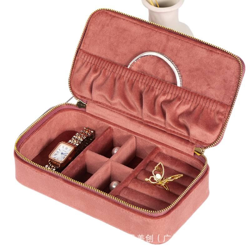 صندوق إكسسوارات للسفر، لتنظيم الأقراط والأساور، 18.2 x 9.6 x 5.3 cm، بني للتخزين باللون البني للاستخدام المنزلي سهل الحمل - Image 2