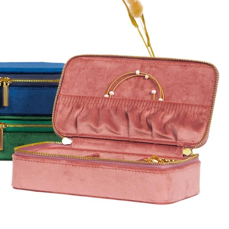 صندوق إكسسوارات للسفر، لتنظيم الأقراط والأساور، 18.2 x 9.6 x 5.3 cm، بني للتخزين باللون البني للاستخدام المنزلي سهل الحمل - Image 4