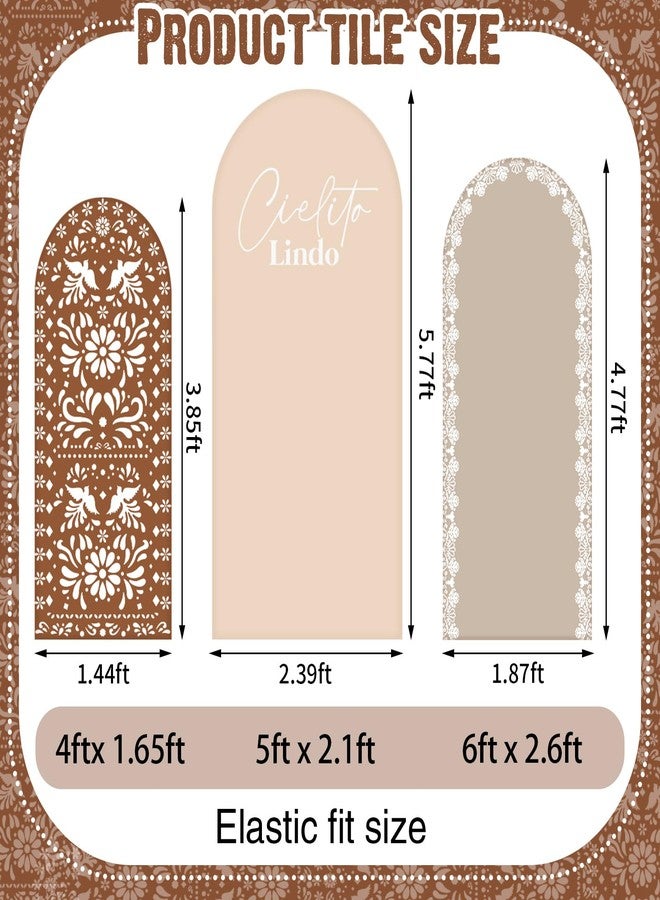 Chunful 3 Pcs Mexican Arch Backdrop Cover Baby Shower Photo Background Decor 2-Sided Round Top Vintage Backdrop Arch Cover for Mexican Wedding Birthday Fiesta Party Decoration(Brown) - Image 3