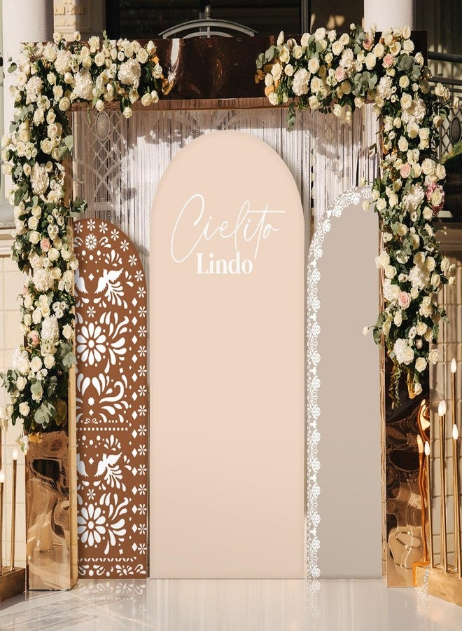 Chunful 3 Pcs Mexican Arch Backdrop Cover Baby Shower Photo Background Decor 2-Sided Round Top Vintage Backdrop Arch Cover for Mexican Wedding Birthday Fiesta Party Decoration(Brown) - Image 5