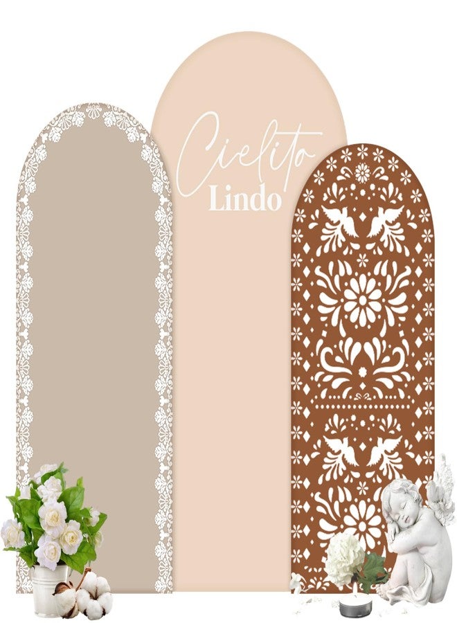Chunful 3 Pcs Mexican Arch Backdrop Cover Baby Shower Photo Background Decor 2-Sided Round Top Vintage Backdrop Arch Cover for Mexican Wedding Birthday Fiesta Party Decoration(Brown) - Image 1