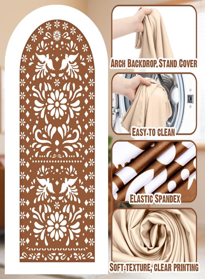 Chunful 3 Pcs Mexican Arch Backdrop Cover Baby Shower Photo Background Decor 2-Sided Round Top Vintage Backdrop Arch Cover for Mexican Wedding Birthday Fiesta Party Decoration(Brown) - Image 2