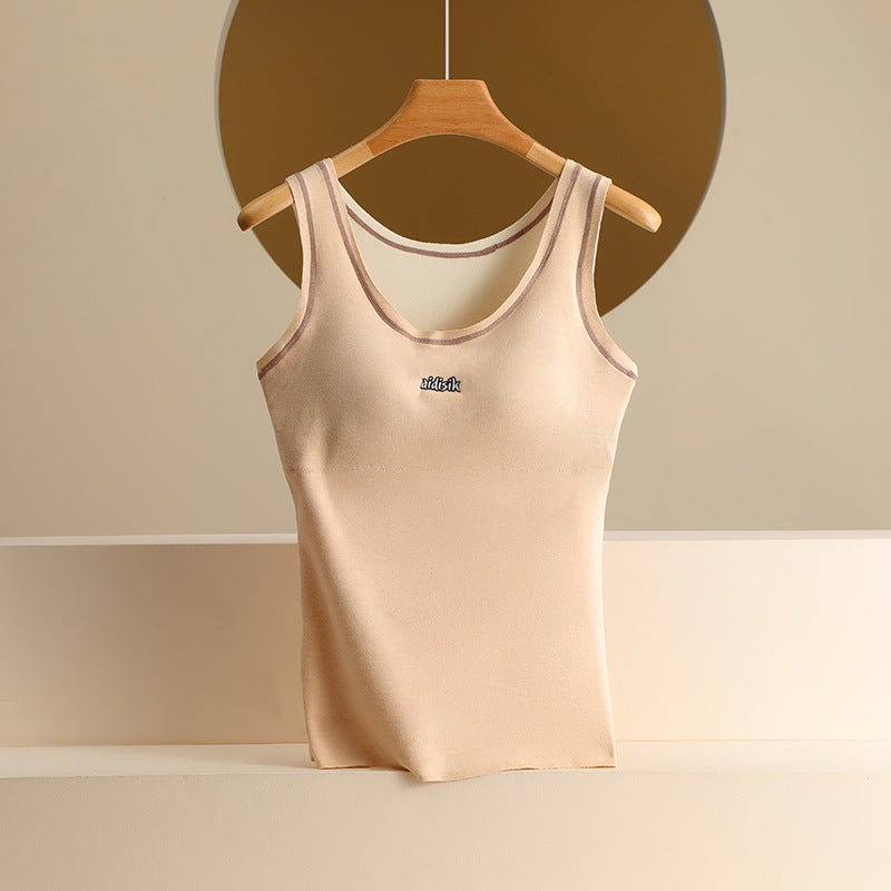 Autumn and Winter Velvet Seamless Self-heating Thermal Vest Womens fleece-lined Thickened Slim-fit plus size Undershirt with Chest Pad Underwear Elegant skin  - Image 1