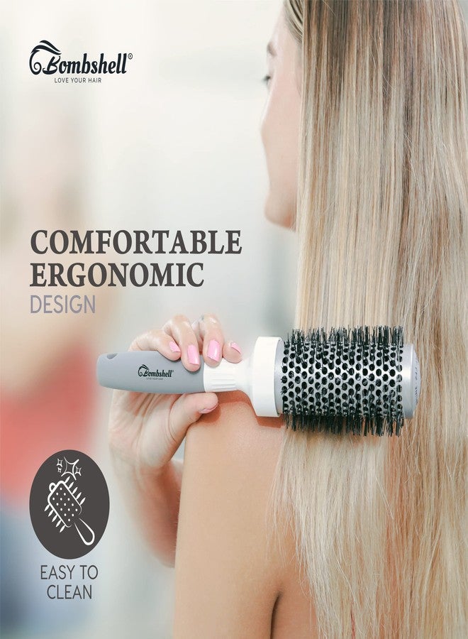 Bombshell Ceramic Round Brush — Pro Ultra Ceramic Thermal Round Hair Brush with Rubber Handle for Blow Drying, Curling, and Styling 1.7" - Image 4