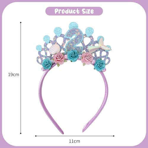 Jissoo Purple Flower 2nd Birthday Hairband for Babys - Mermaids Themed Hairband for 2 Years Old Party Decors, Baby Girl Headband - Image 2