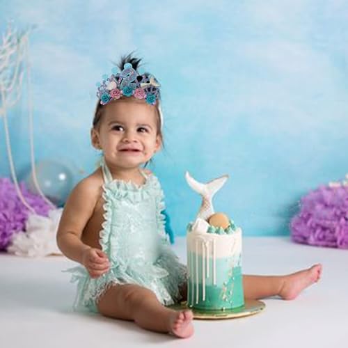 Jissoo Purple Flower 2nd Birthday Hairband for Babys - Mermaids Themed Hairband for 2 Years Old Party Decors, Baby Girl Headband - Image 3