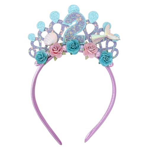 Jissoo Purple Flower 2nd Birthday Hairband for Babys - Mermaids Themed Hairband for 2 Years Old Party Decors, Baby Girl Headband - Image 1