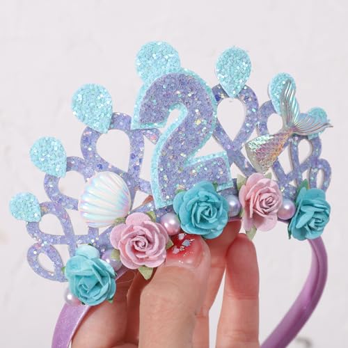 Jissoo Purple Flower 2nd Birthday Hairband for Babys - Mermaids Themed Hairband for 2 Years Old Party Decors, Baby Girl Headband - Image 5
