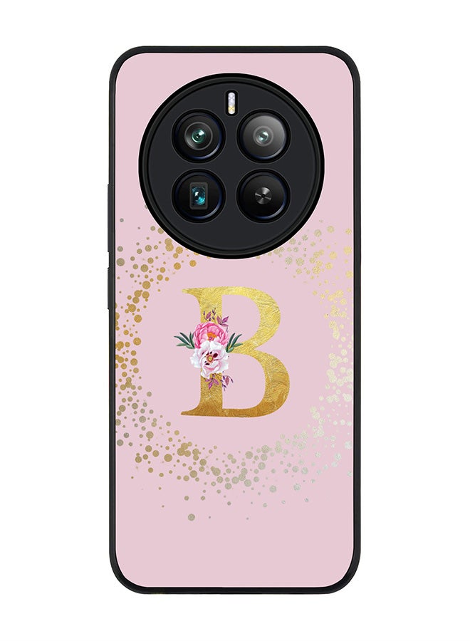 Stylizedd Rugged Black edge case for Realme 12 Pro / Realme 12 Pro Plus 5G, Slim fit Custom Monogram Initial Letter Floral Pattern Alphabet-B (Pink ) - Image 1