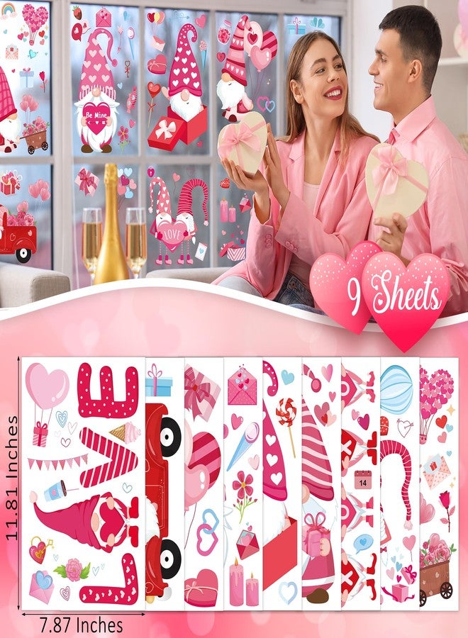 Traplace 9 Sheets Valentine Window Clings Decorations, Double-Sided Gnome Window Stickers, Valentines Decals, Romantic Window Clings for Wedding Party Home Office Glass Decor(11.8 × 7.8 Inches) - Image 2