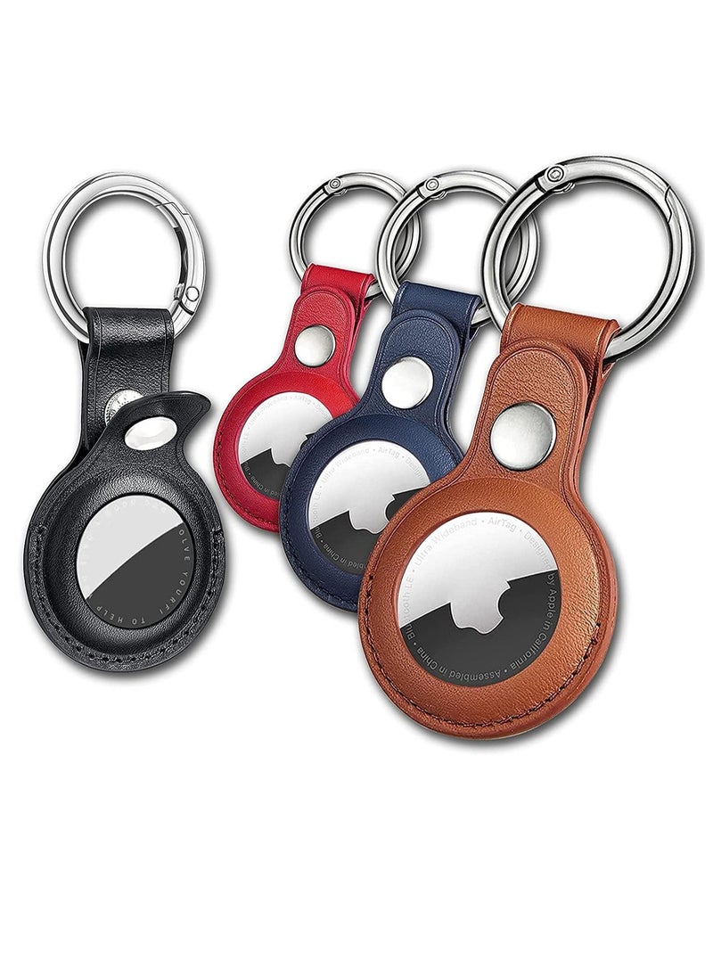 MJZ 4 Pack Protective Air Tag Case for Apple Airtags PU Leather Keychain Key Ring Anti Lost AirTag Tracker Holder Anti Scratch Air Tags Cover Loop Finder Items GPS Accessories  - Image 1