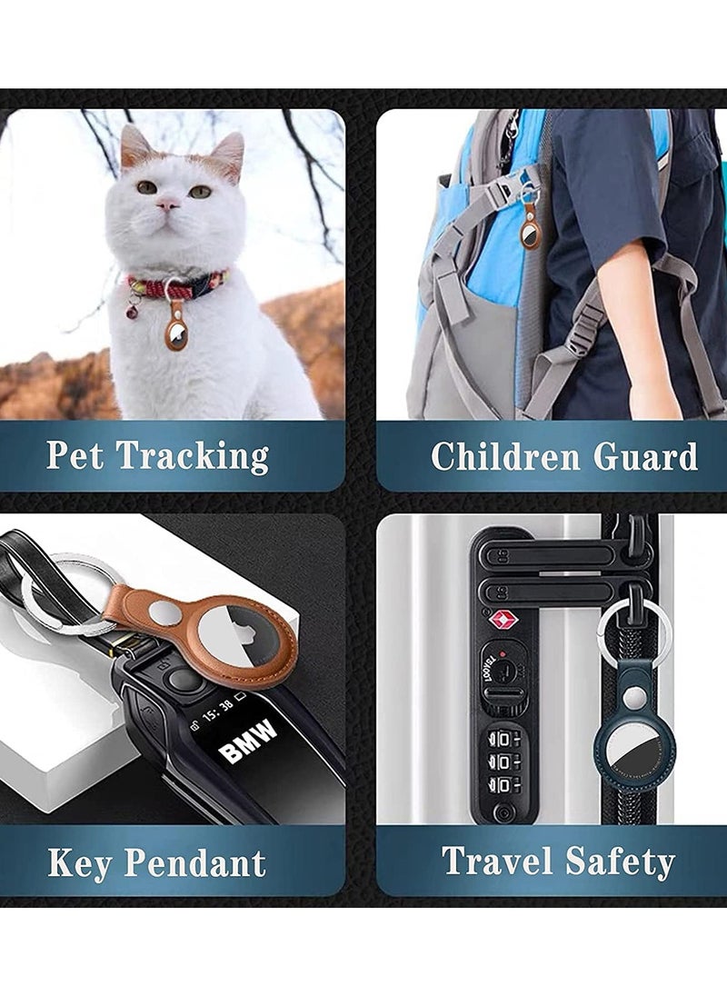 MJZ 4 Pack Protective Air Tag Case for Apple Airtags PU Leather Keychain Key Ring Anti Lost AirTag Tracker Holder Anti Scratch Air Tags Cover Loop Finder Items GPS Accessories  - Image 5