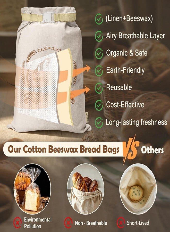 NIKKOUR Large Linen Beeswax Bread Bags Sourdough Bread Bags Reusable Double-Lock Freezer Baking Container Gift Giving for Homemade,Loaf,Sourdough,Food Storage (Plain Colour 1 PCS) - Image 3