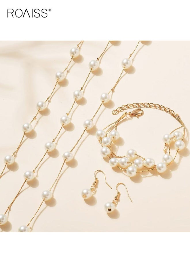 roaiss Fashion 3 Piece Set Pearl Necklace Stacked Bracelet And Earrings Set Elegant Light Luxury French Inspired Jewelry For Women Gift Idea - Image 5