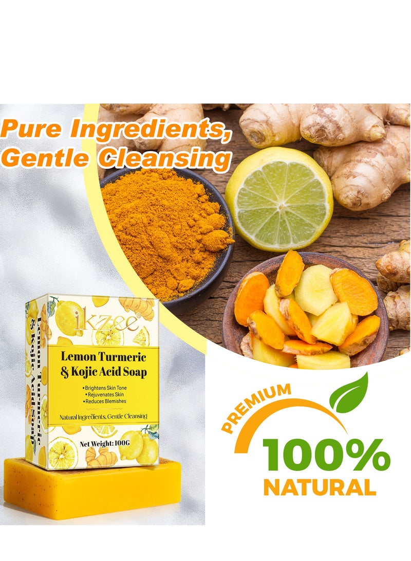 Ikzee lemon turmeric kojic acid soap exfoliating deep cleansing moisturizing skin handmade bath soap 100g - Image 5