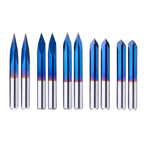 FoxAlien 20/30/45/60/90deg 0.1mm Triangular CNC Router Bits Set, 1/8" Shank Engraving Carving V-Bit with Nano Blue Coating Sharp Pyramid Bits for Acrylic Wood MDF Aluminum Lettering Sign Making - Image 1