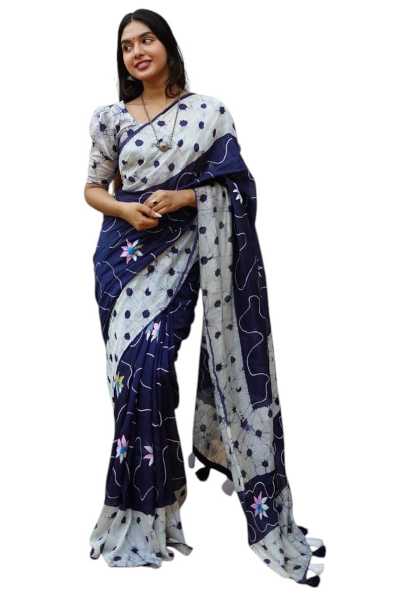 Yashika Women's Chanderi Floral With Abstract Pattern Printed Saree | Blue Color Saree | Women Sari | Saree_(AZ-YS-OG1-SAMAIRA BLUE) - Image 1