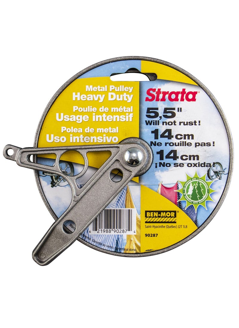 Strata Ben-Mor Strata Outdoor Clothesline Pulley - 5.5'' Heavy Duty Metal, Rustproof Silver Pulley for Clothes Line Outdoors, Outdoor Laundry Line Pulley for Clothes, Coats, Blankets, & More (1 Unit)  - Image 1