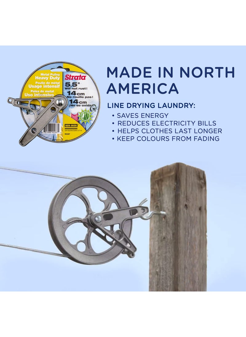 Strata Ben-Mor Strata Outdoor Clothesline Pulley - 5.5'' Heavy Duty Metal, Rustproof Silver Pulley for Clothes Line Outdoors, Outdoor Laundry Line Pulley for Clothes, Coats, Blankets, & More (1 Unit)  - Image 4