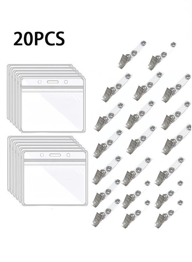 GMORO 20 PCS Business Card Holders, Clear Badge Holders with Clip, Plastic ID Card Holders, Waterproof Resealable Zipper Suitable for Access School Office ID Holder - Image 1