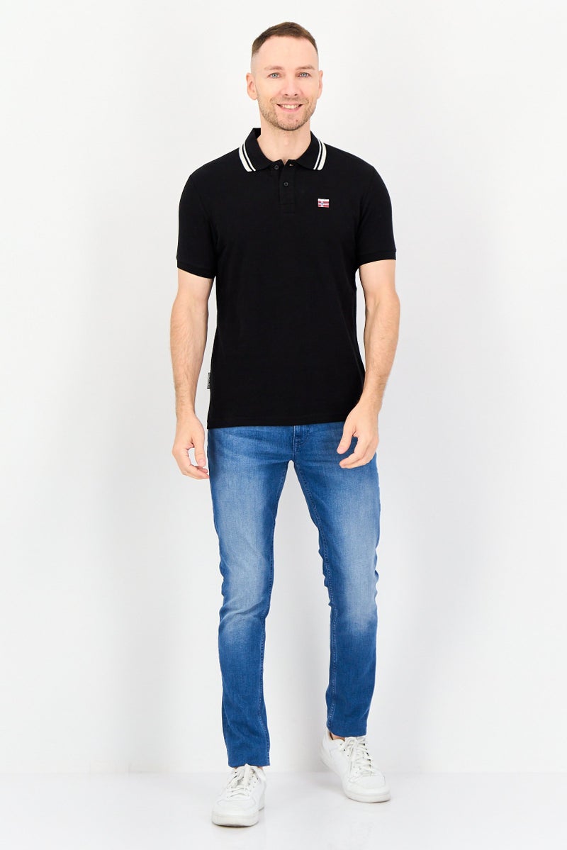 Nordland قميص بولو قصير الأكمام بتصميم عادي للرجال بشعار العلامة التجارية، أسود - Image 2