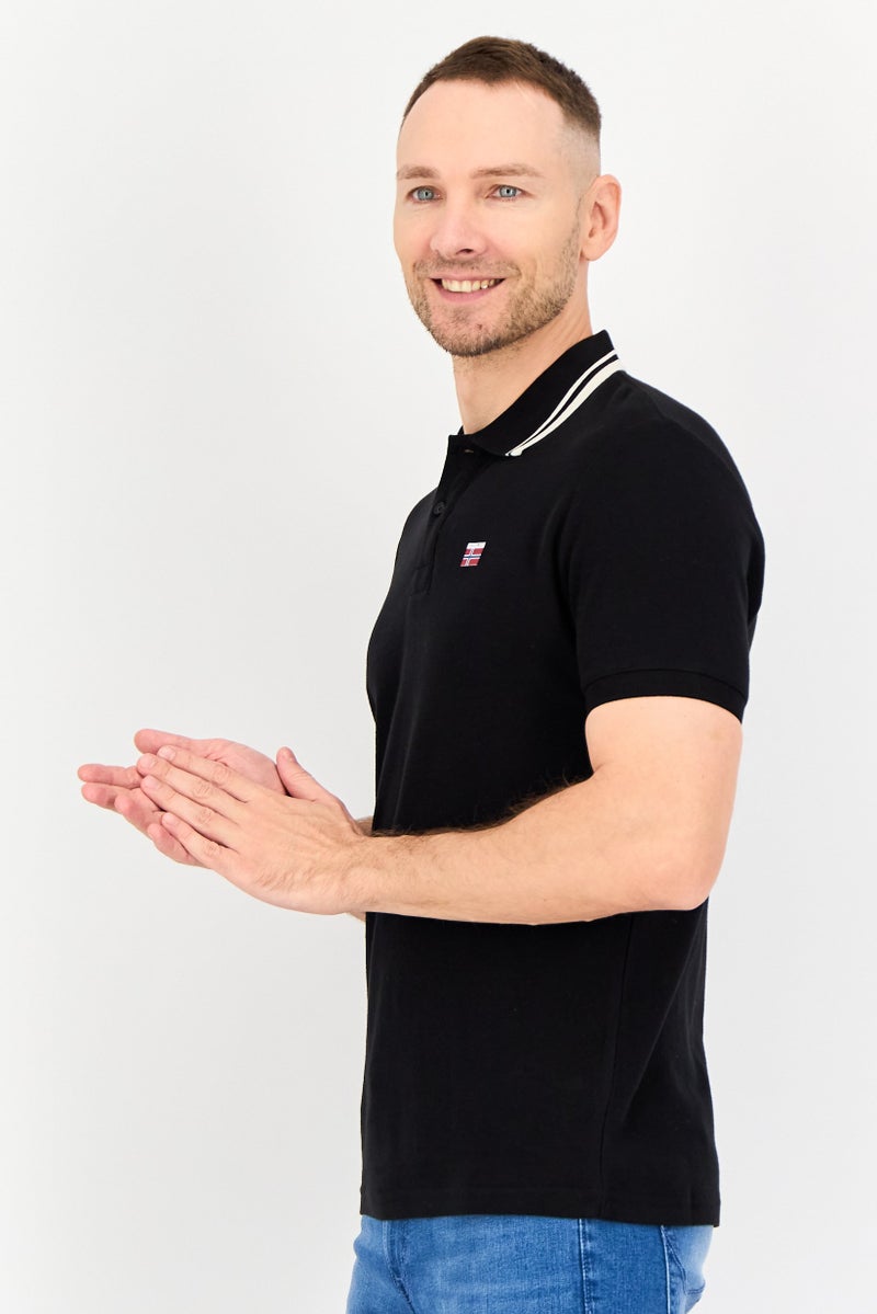 Nordland قميص بولو قصير الأكمام بتصميم عادي للرجال بشعار العلامة التجارية، أسود - Image 4