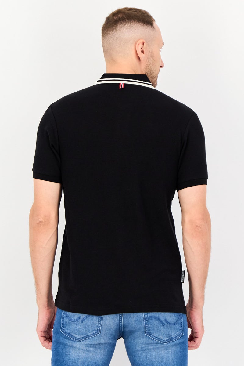 Nordland قميص بولو قصير الأكمام بتصميم عادي للرجال بشعار العلامة التجارية، أسود - Image 3