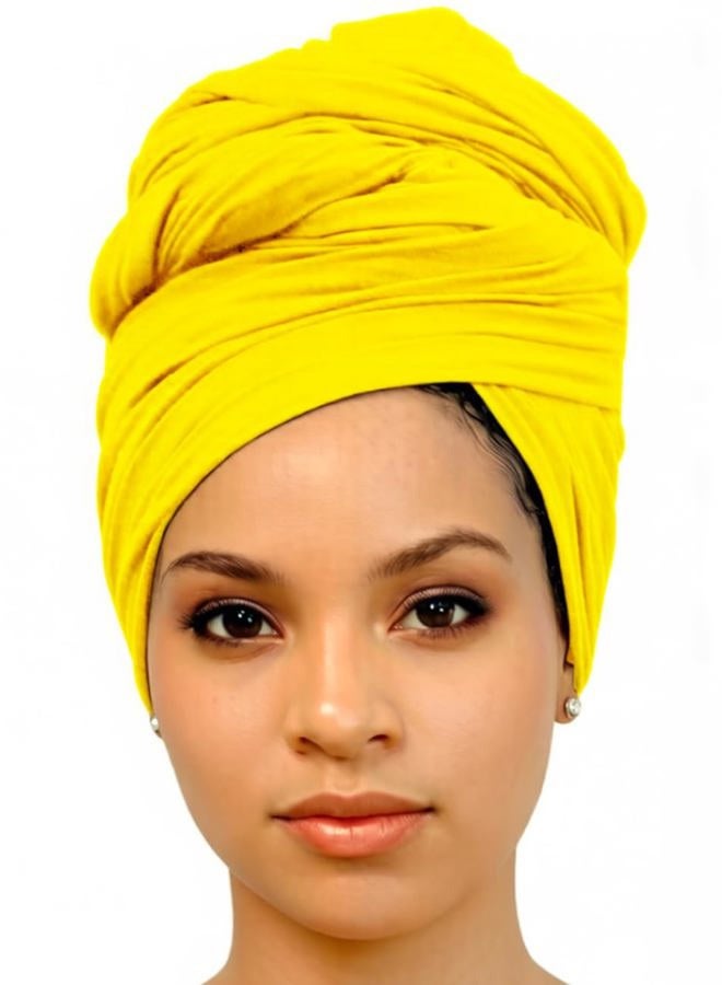 Harewom Hair Headwrap Scarf,African Women' Soft Long Scarf Shawl Hair Bohemian Headwrap Stretch Headbands Tie Yellow - Image 1